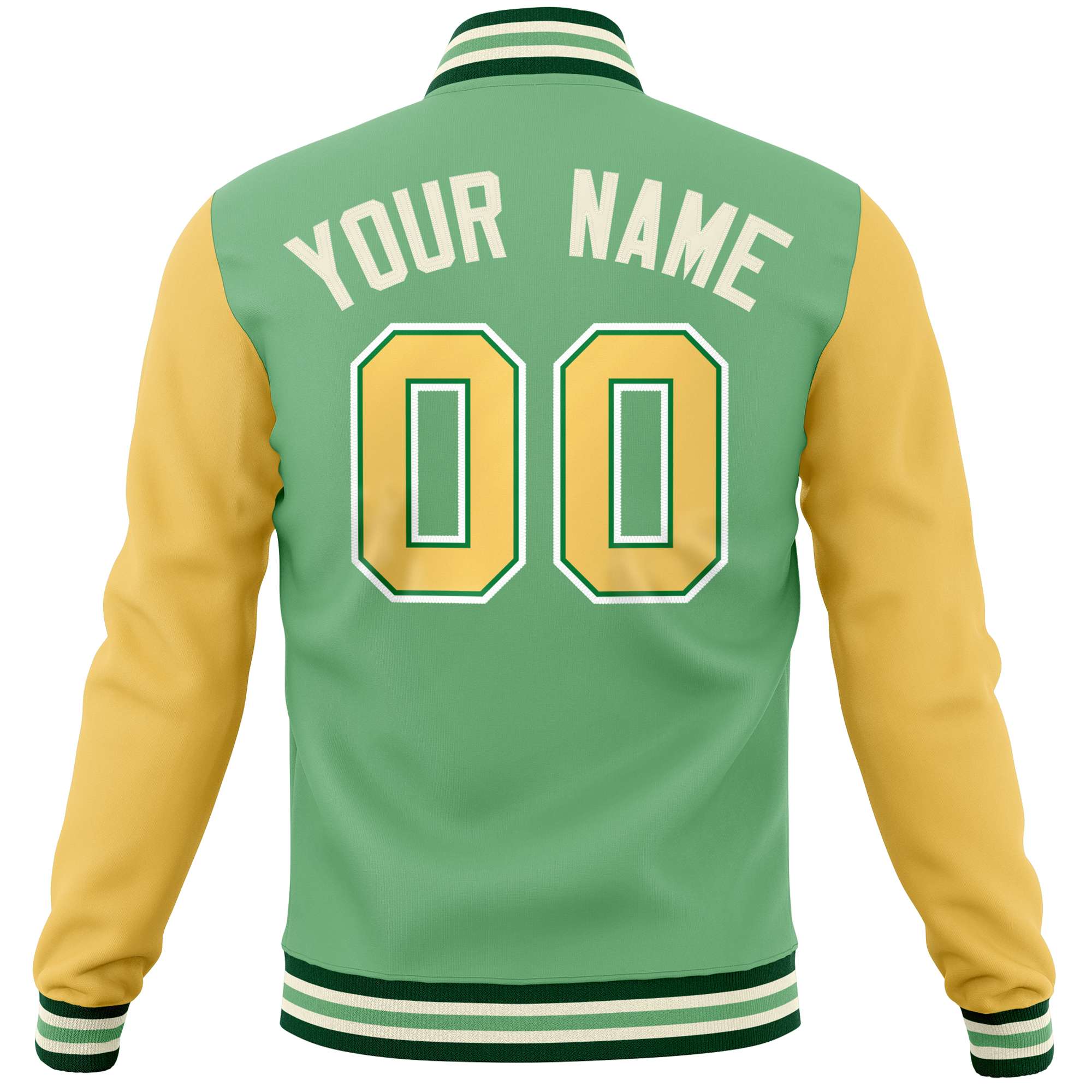 Custom Green Yellow Varsity Full-Snap Raglan Sleeves Letterman Baseball Jacket