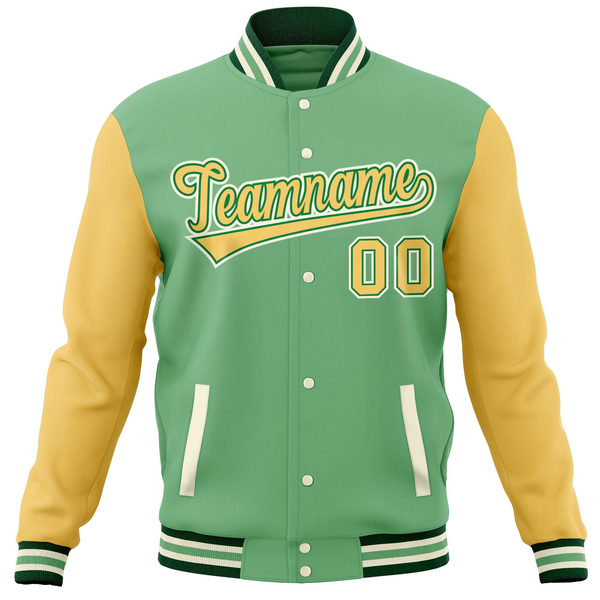 Custom Green Yellow Varsity Full-Snap Raglan Sleeves Letterman Baseball Jacket