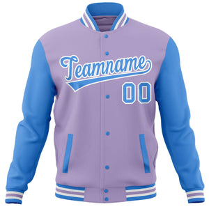 Custom Light Purple Powder Blue Varsity Full-Snap Raglan Sleeves Letterman Baseball Jacket