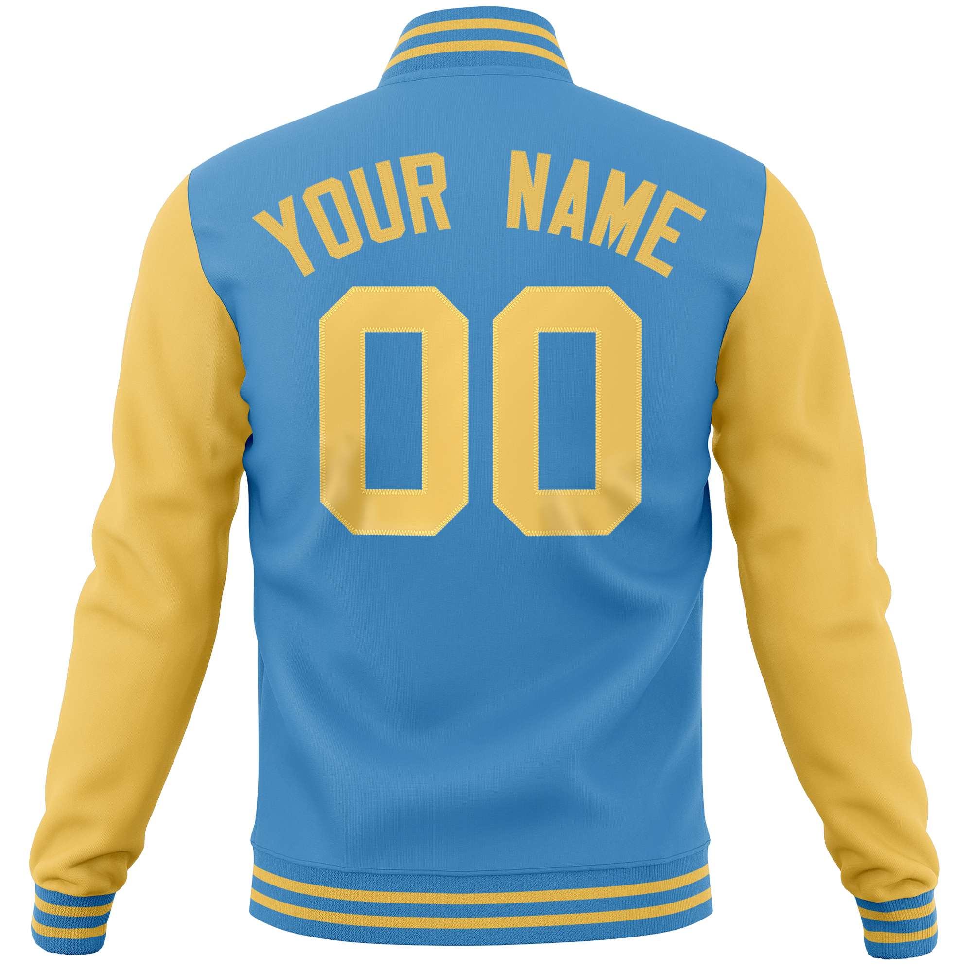 Custom Powder Blue Yellow Varsity Full-Snap Raglan Sleeves Letterman Baseball Jacket