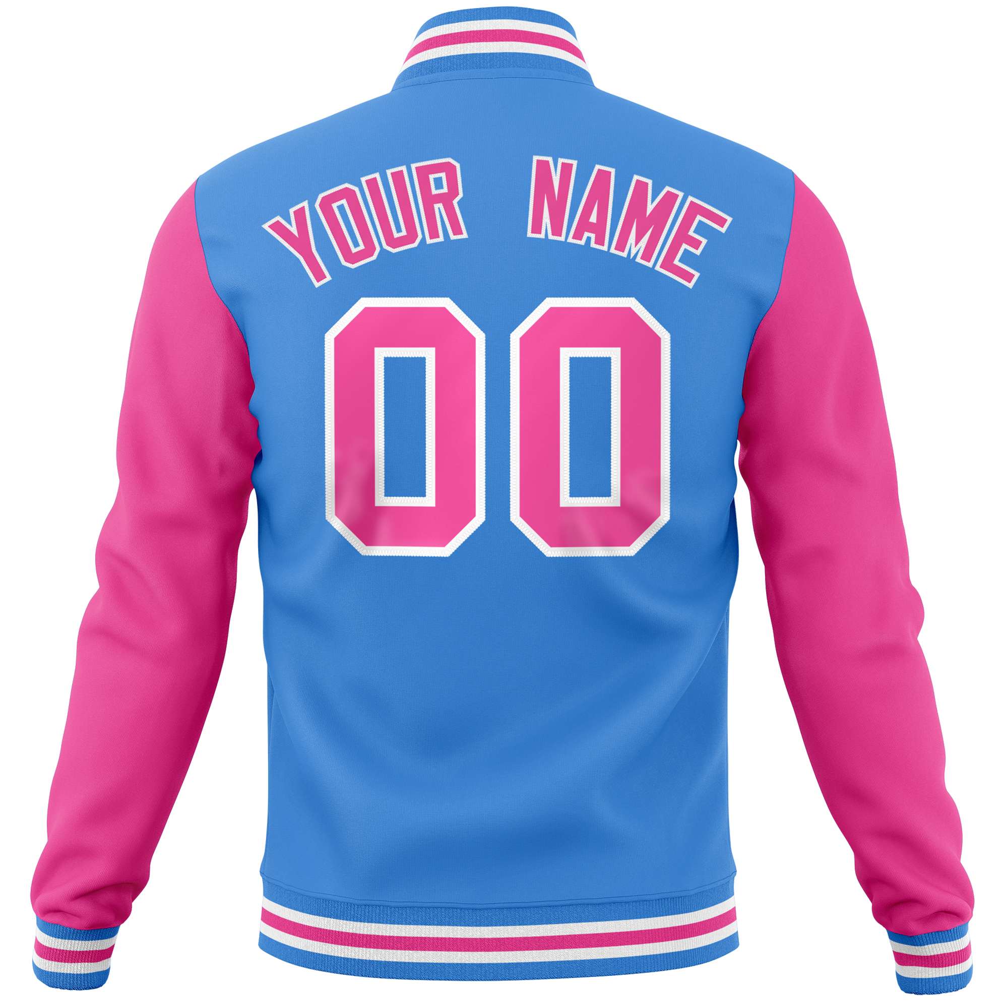 Custom Powder Blue Pink Varsity Full-Snap Raglan Sleeves Letterman Baseball Jacket