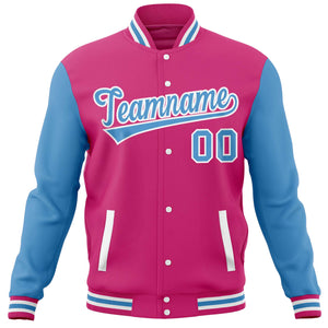 Custom Pink Powder Blue Varsity Full-Snap Raglan Sleeves Letterman Baseball Jacket