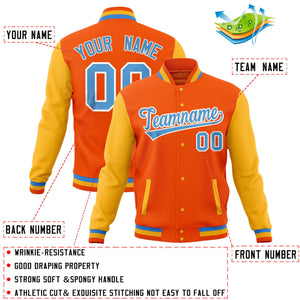 Custom Orange Gold Varsity Full-Snap Raglan Sleeves Letterman Baseball Jacket