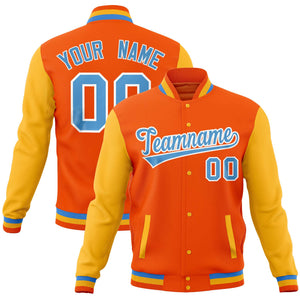 Custom Orange Gold Varsity Full-Snap Raglan Sleeves Letterman Baseball Jacket