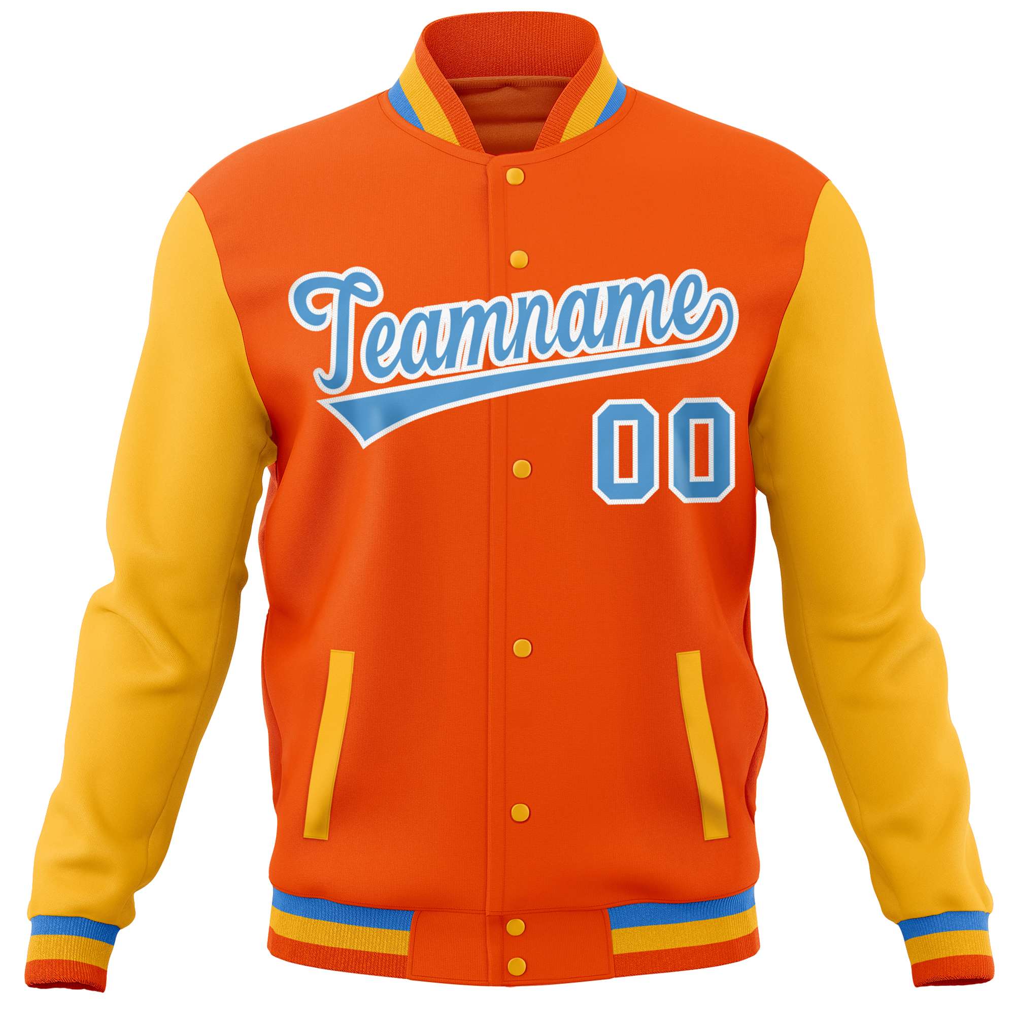 Custom Orange Gold Varsity Full-Snap Raglan Sleeves Letterman Baseball Jacket