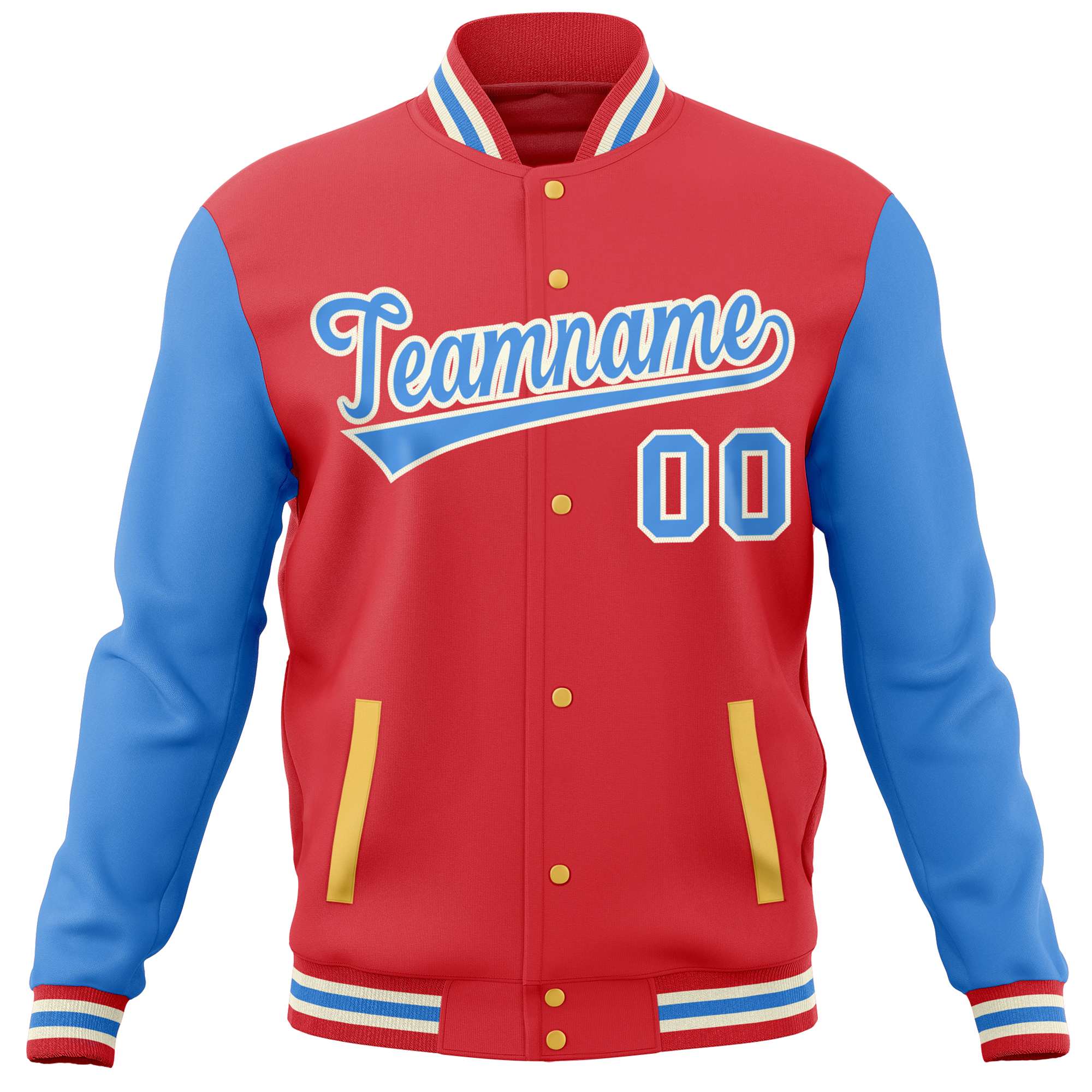 Custom Light Red Powder Blue Varsity Full-Snap Raglan Sleeves Letterman Baseball Jacket