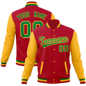 Custom Red Gold Varsity Full-Snap Raglan Sleeves Letterman Baseball Jacket
