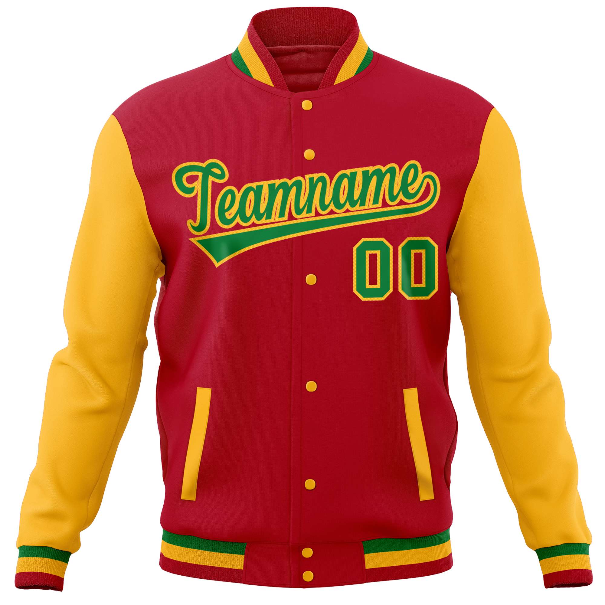 Custom Red Gold Varsity Full-Snap Raglan Sleeves Letterman Baseball Jacket