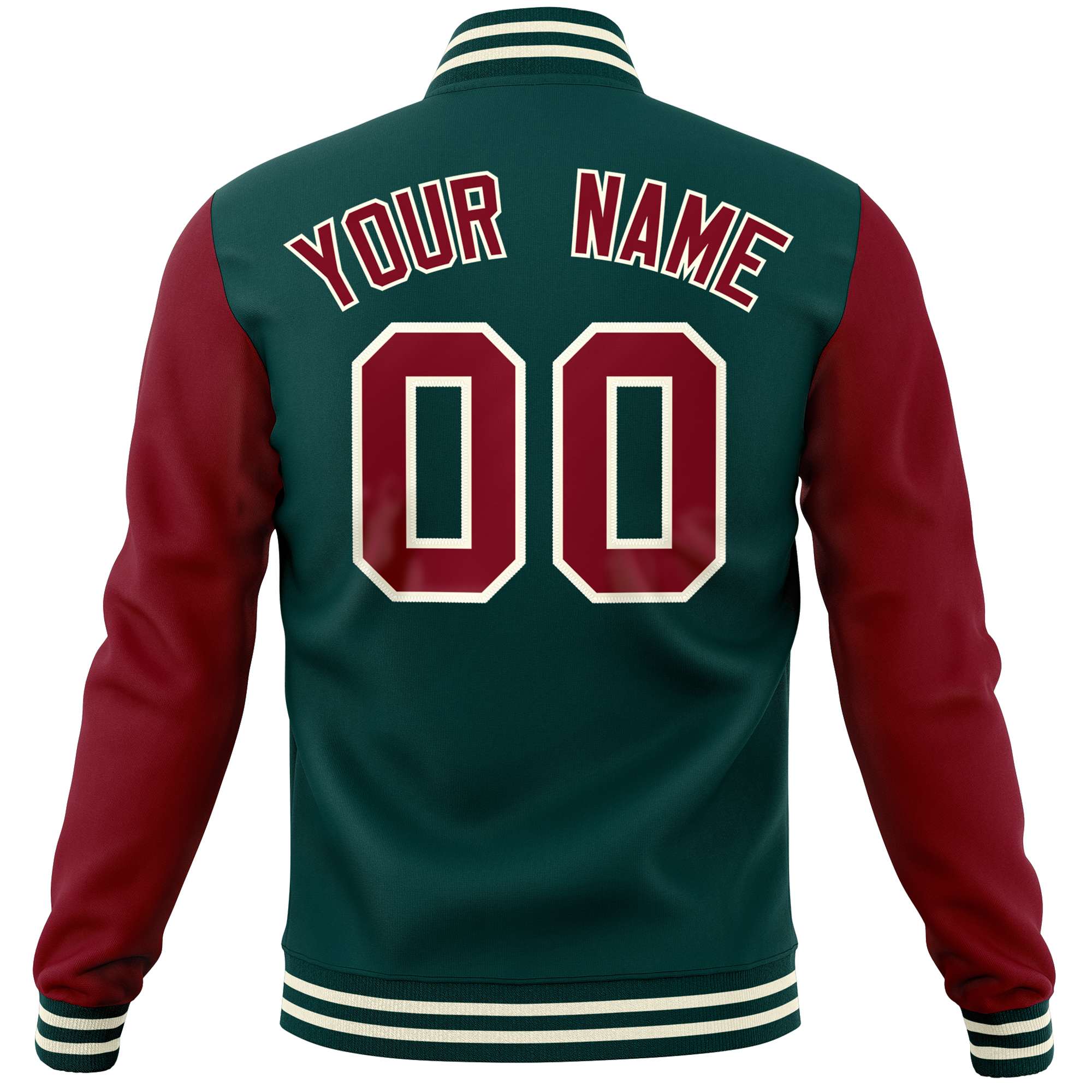 Custom Midnight Green Crimson Varsity Full-Snap Raglan Sleeves Letterman Baseball Jacket