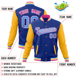 Custom Royal Gold Varsity Full-Snap Raglan Sleeves Letterman Baseball Jacket