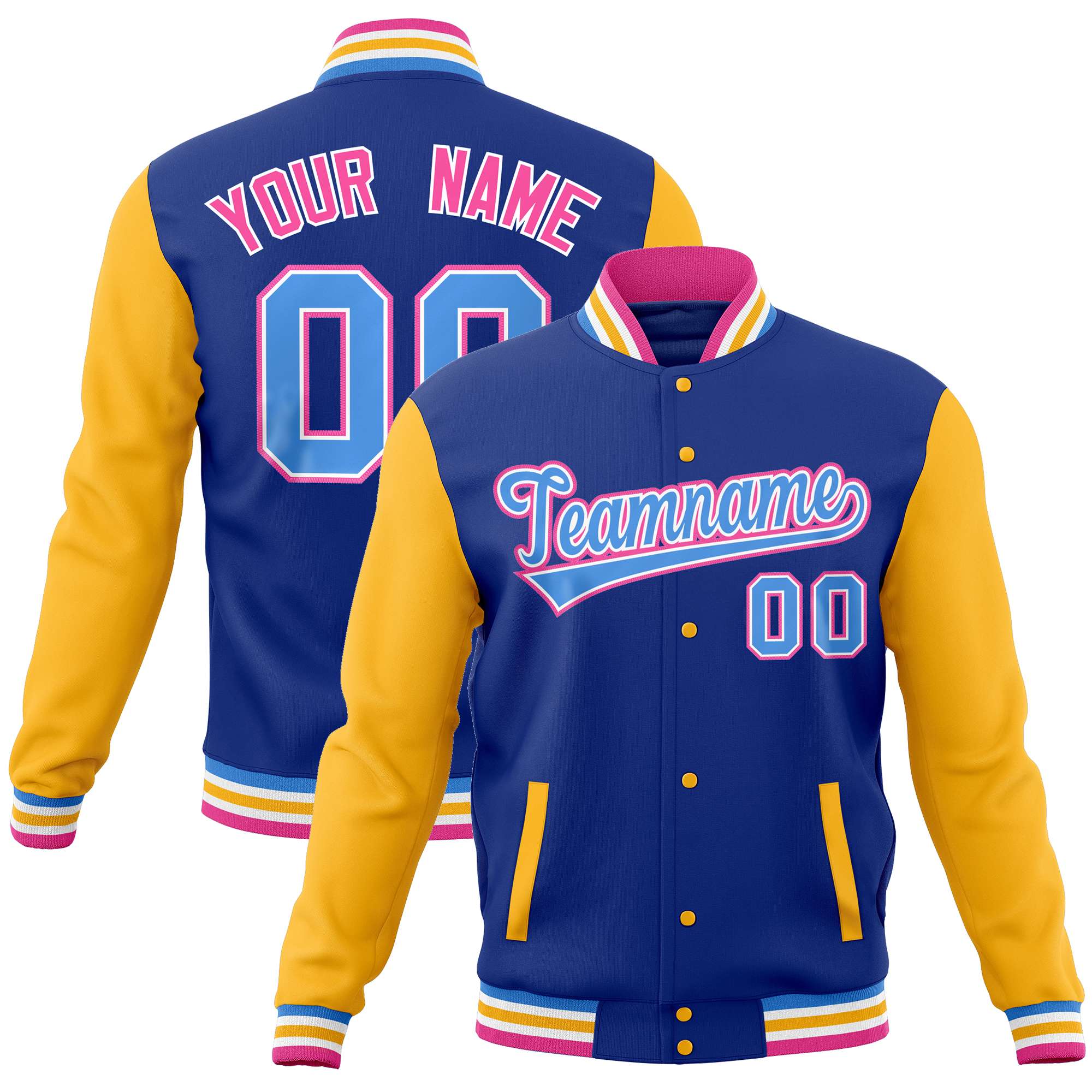 Custom Royal Gold Varsity Full-Snap Raglan Sleeves Letterman Baseball Jacket