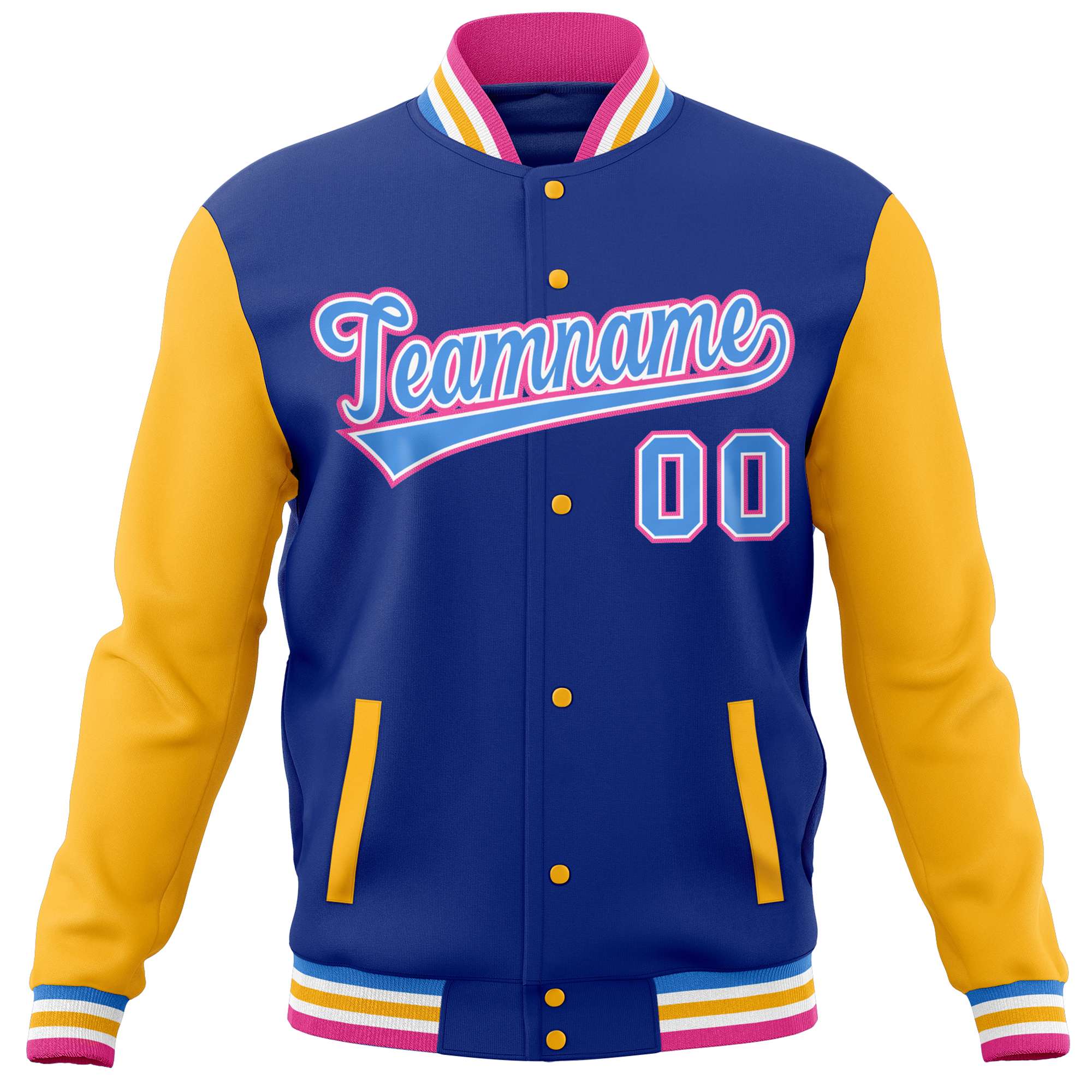 Custom Royal Gold Varsity Full-Snap Raglan Sleeves Letterman Baseball Jacket