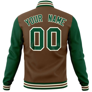 Custom Light Brown Green Varsity Full-Snap Raglan Sleeves Letterman Baseball Jacket