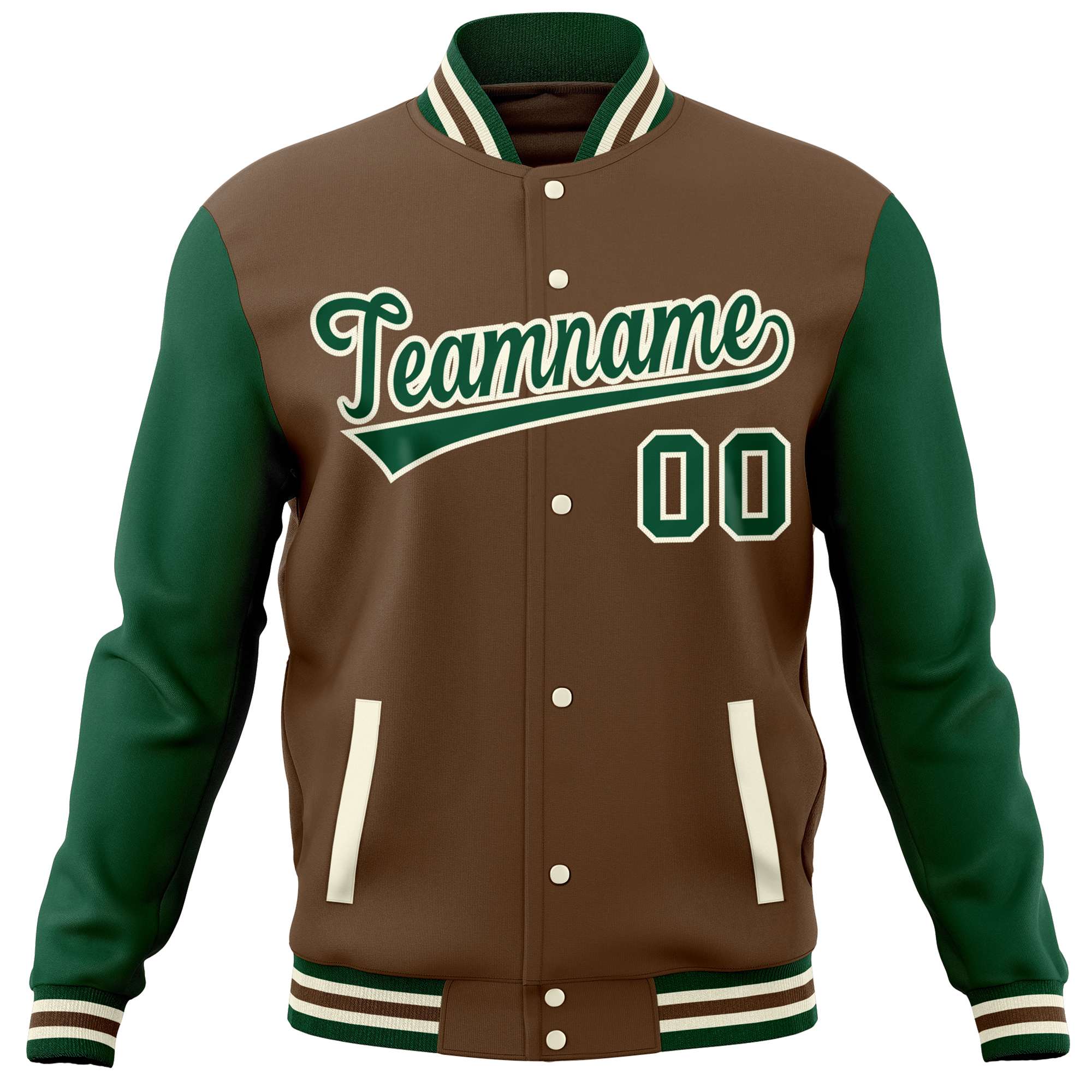 Custom Light Brown Green Varsity Full-Snap Raglan Sleeves Letterman Baseball Jacket