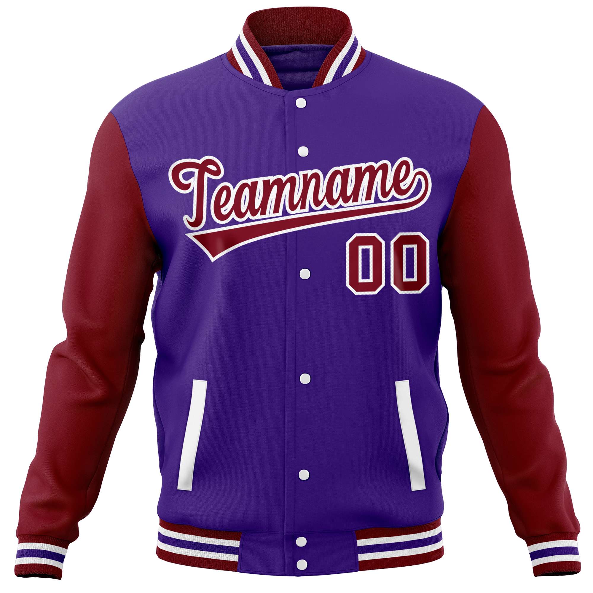 Custom Purple Crimson Varsity Full-Snap Raglan Sleeves Letterman Baseball Jacket