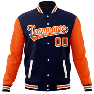 Custom Navy Orange Varsity Full-Snap Raglan Sleeves Letterman Baseball Jacket