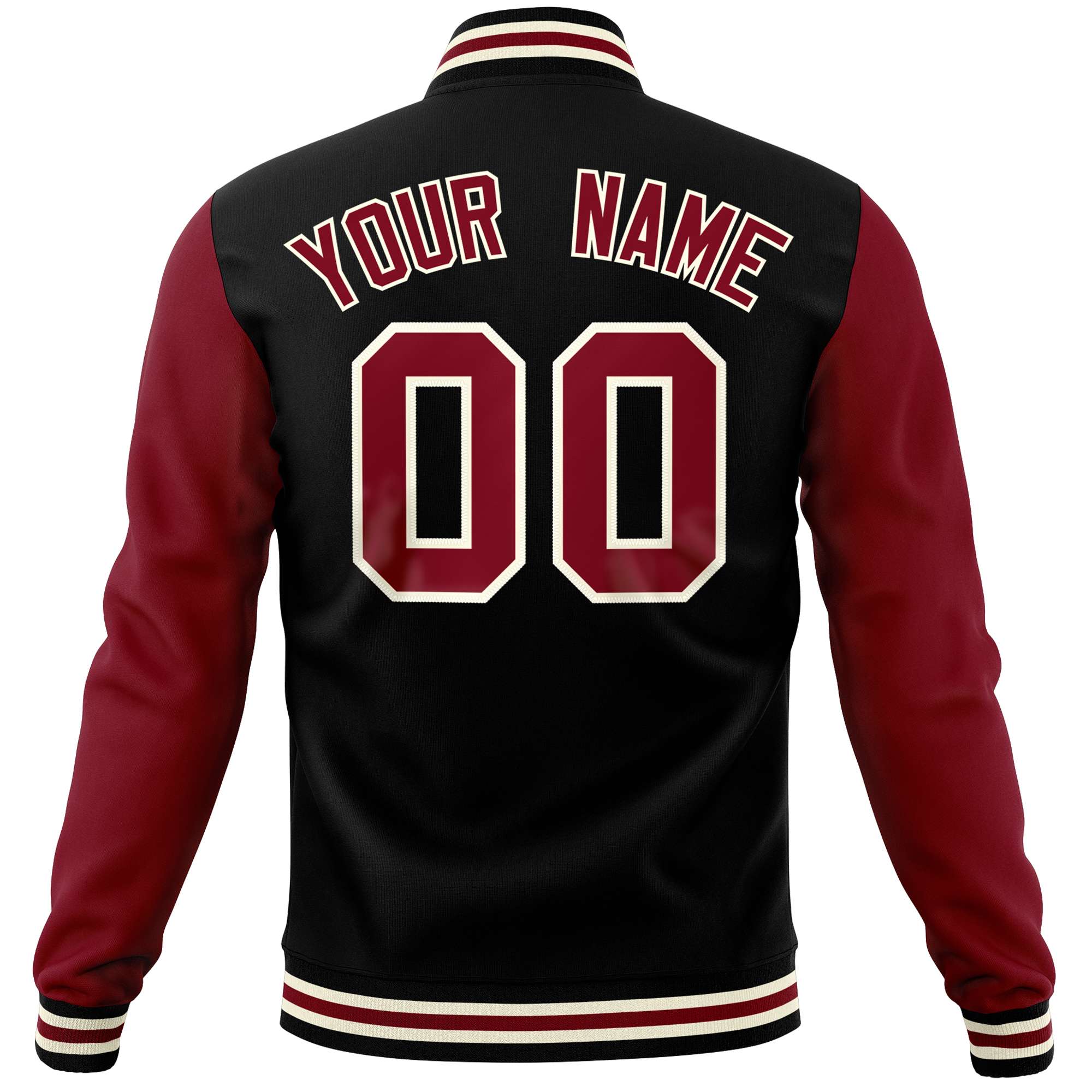 Custom Black Crimson Varsity Full-Snap Raglan Sleeves Letterman Baseball Jacket