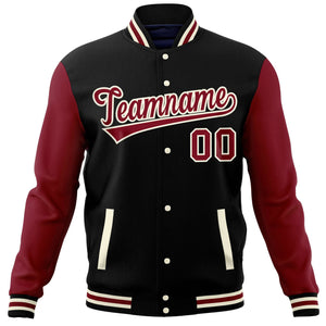 Custom Black Crimson Varsity Full-Snap Raglan Sleeves Letterman Baseball Jacket