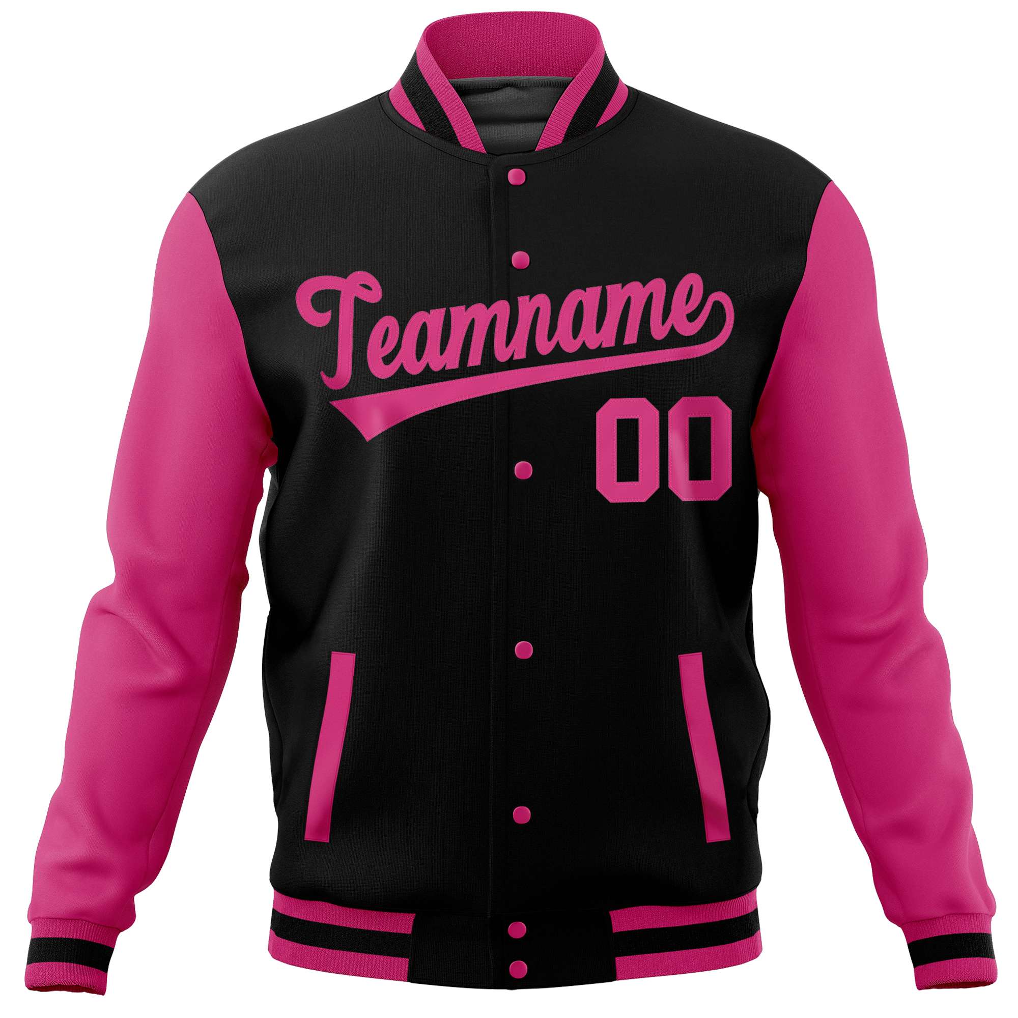 Custom Black Pink Varsity Full-Snap Raglan Sleeves Letterman Baseball Jacket