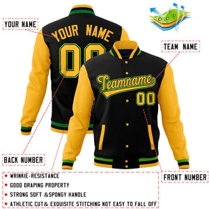 Custom Black Gold Varsity Full-Snap Raglan Sleeves Letterman Baseball Jacket