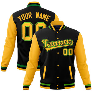 Custom Black Gold Varsity Full-Snap Raglan Sleeves Letterman Baseball Jacket