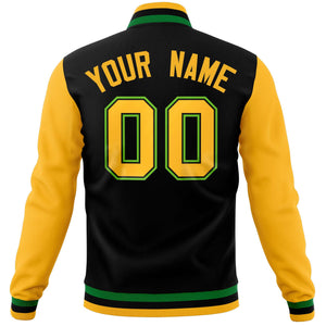 Custom Black Gold Varsity Full-Snap Raglan Sleeves Letterman Baseball Jacket