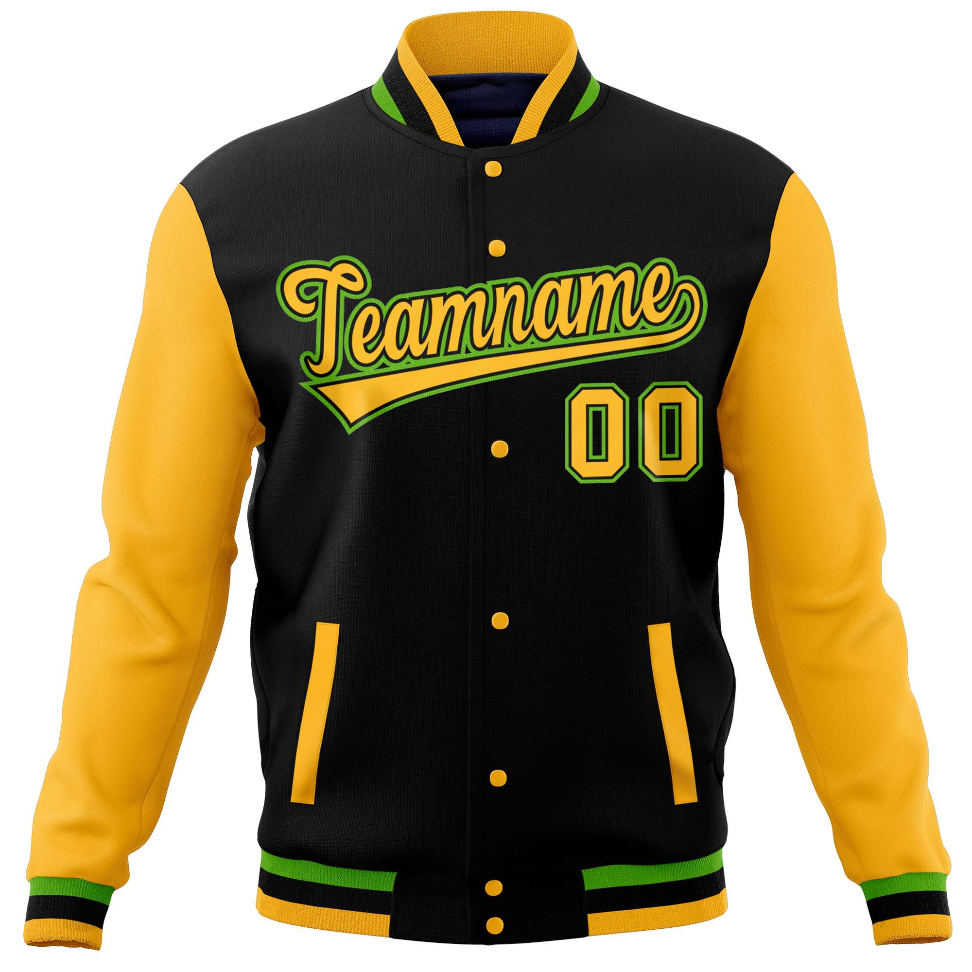 Custom Black Gold Varsity Full-Snap Raglan Sleeves Letterman Baseball Jacket