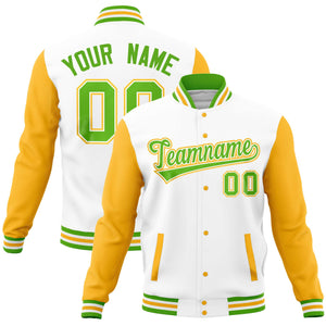 Custom White Gold Varsity Full-Snap Raglan Sleeves Letterman Baseball Jacket