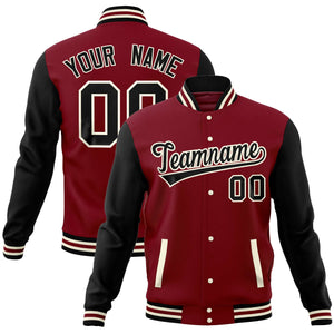 Custom Crimson Black Varsity Full-Snap Raglan Sleeves Letterman Baseball Jacket