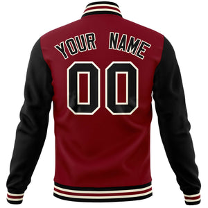 Custom Crimson Black Varsity Full-Snap Raglan Sleeves Letterman Baseball Jacket