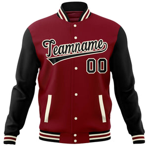 Custom Crimson Black Varsity Full-Snap Raglan Sleeves Letterman Baseball Jacket