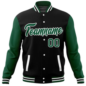 Custom Black Green Varsity Full-Snap Raglan Sleeves Letterman Baseball Jacket