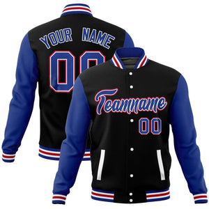 Custom Black Royal Varsity Full-Snap Raglan Sleeves Letterman Baseball Jacket