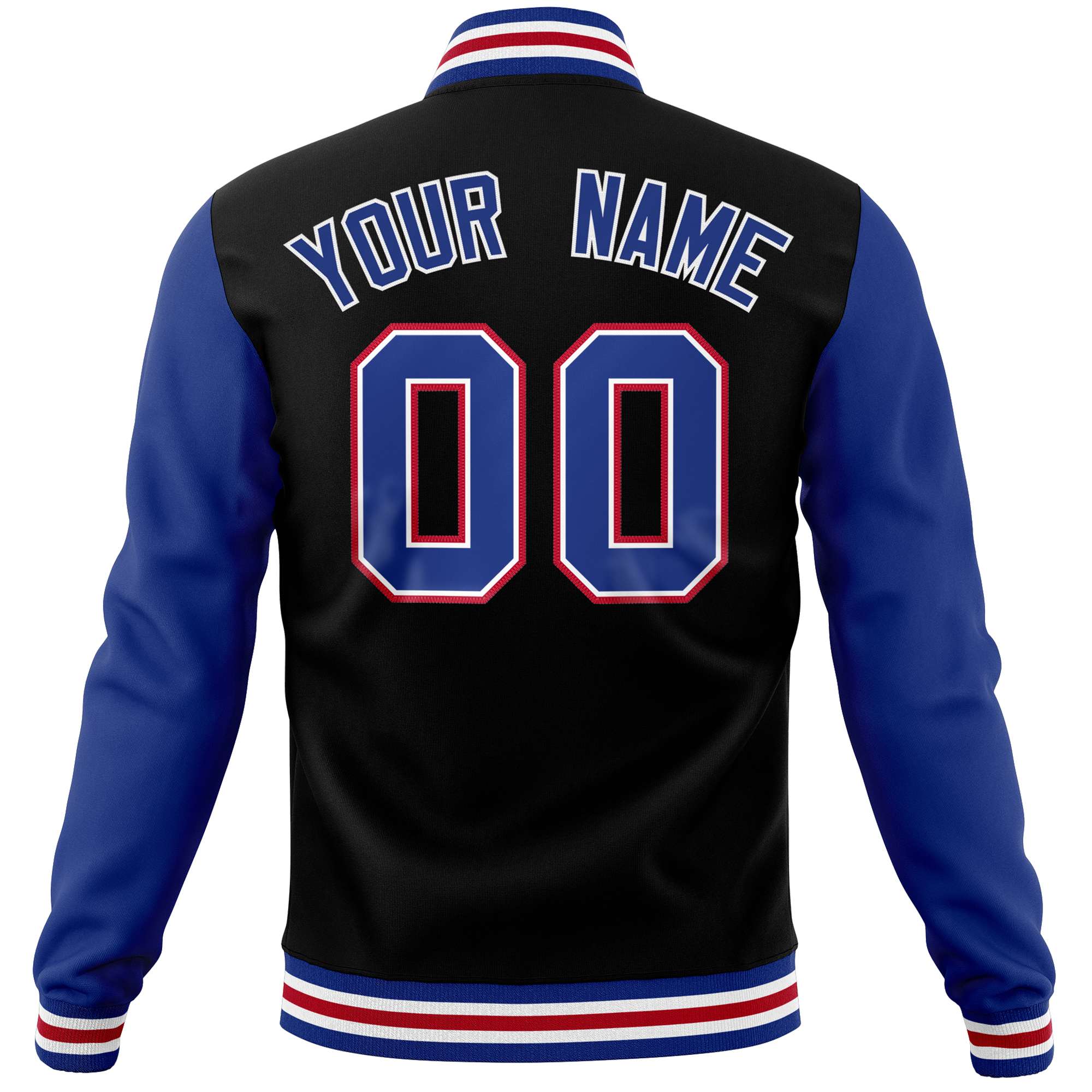 Custom Black Royal Varsity Full-Snap Raglan Sleeves Letterman Baseball Jacket