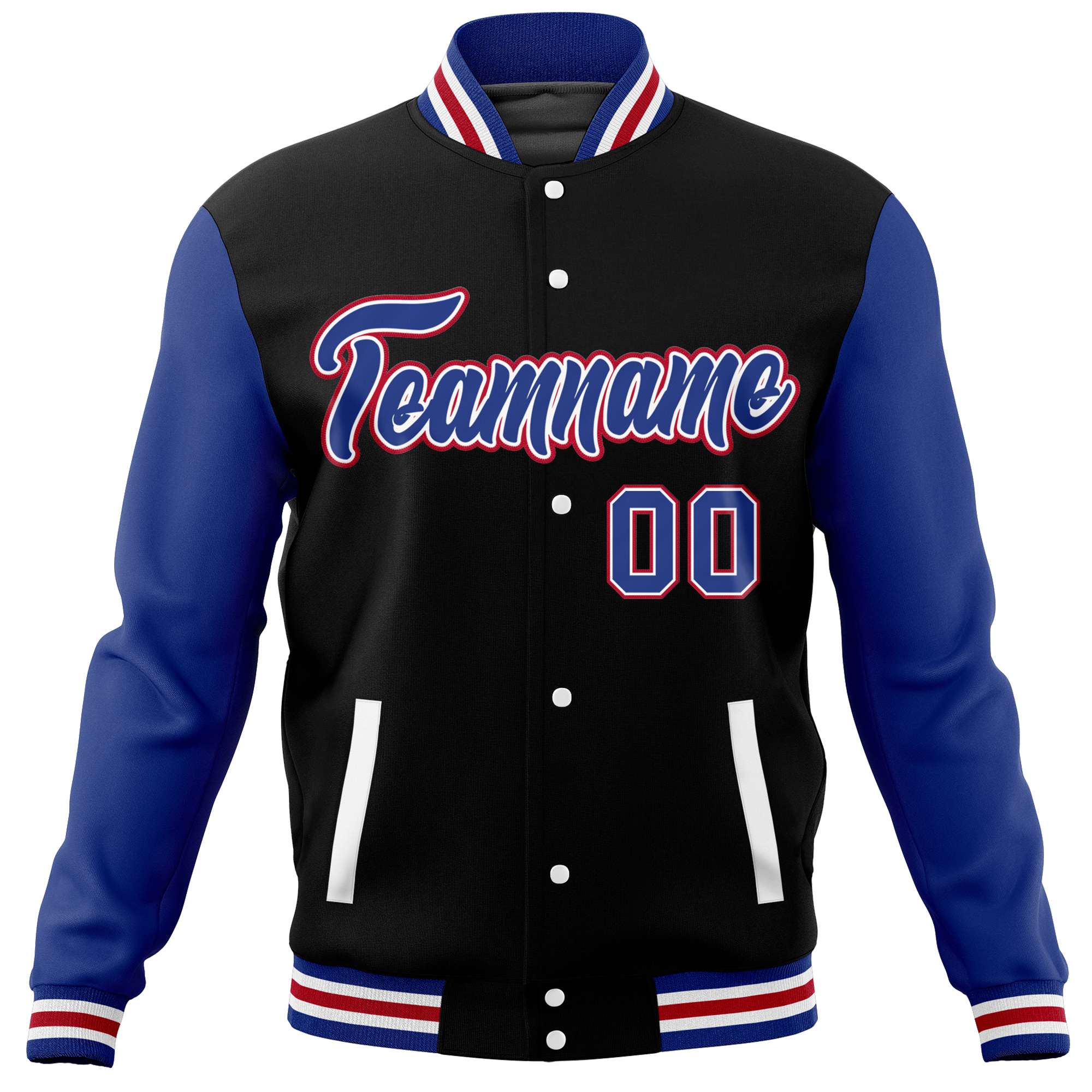 Custom Black Royal Varsity Full-Snap Raglan Sleeves Letterman Baseball Jacket