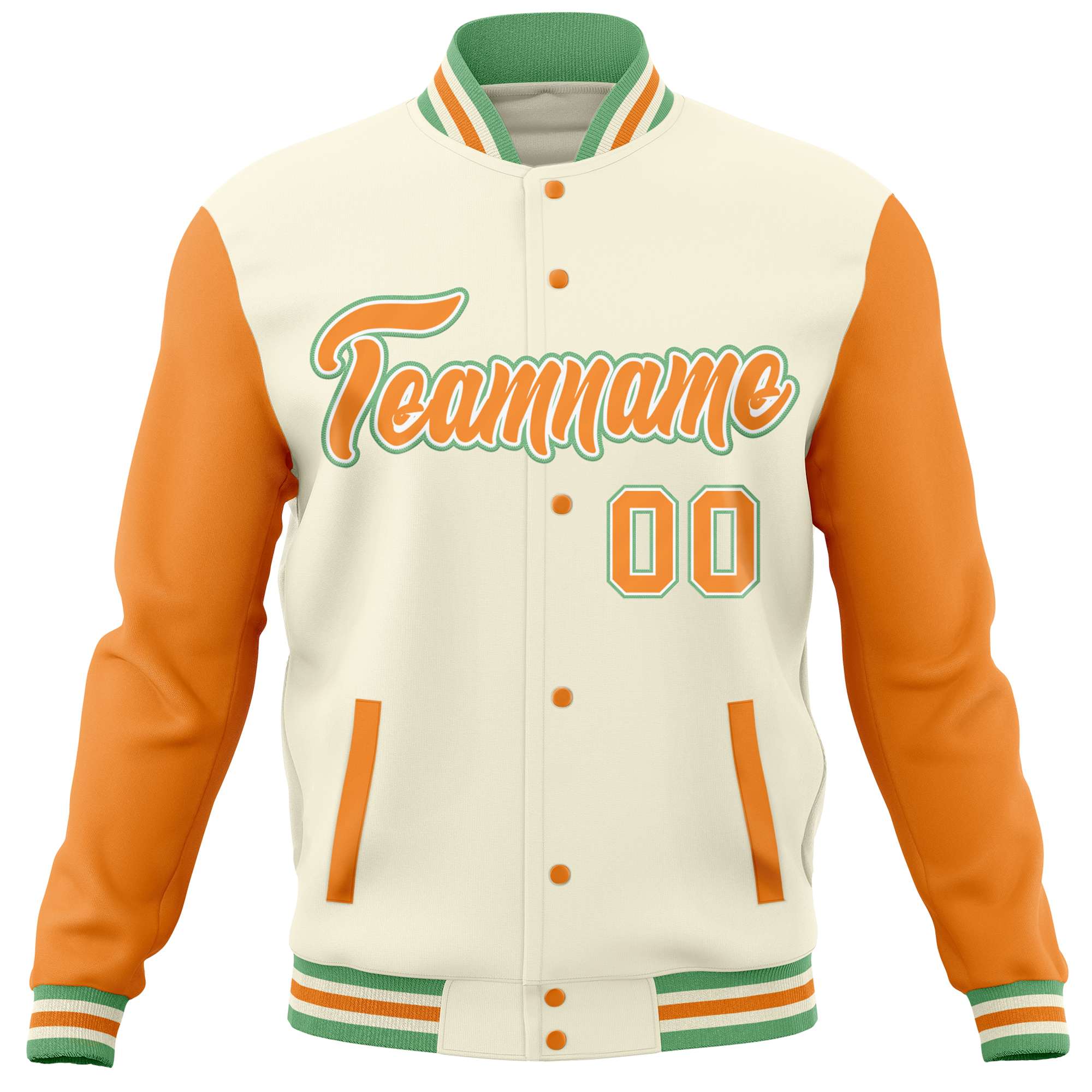 Custom Cream Orange Varsity Full-Snap Raglan Sleeves Letterman Baseball Jacket