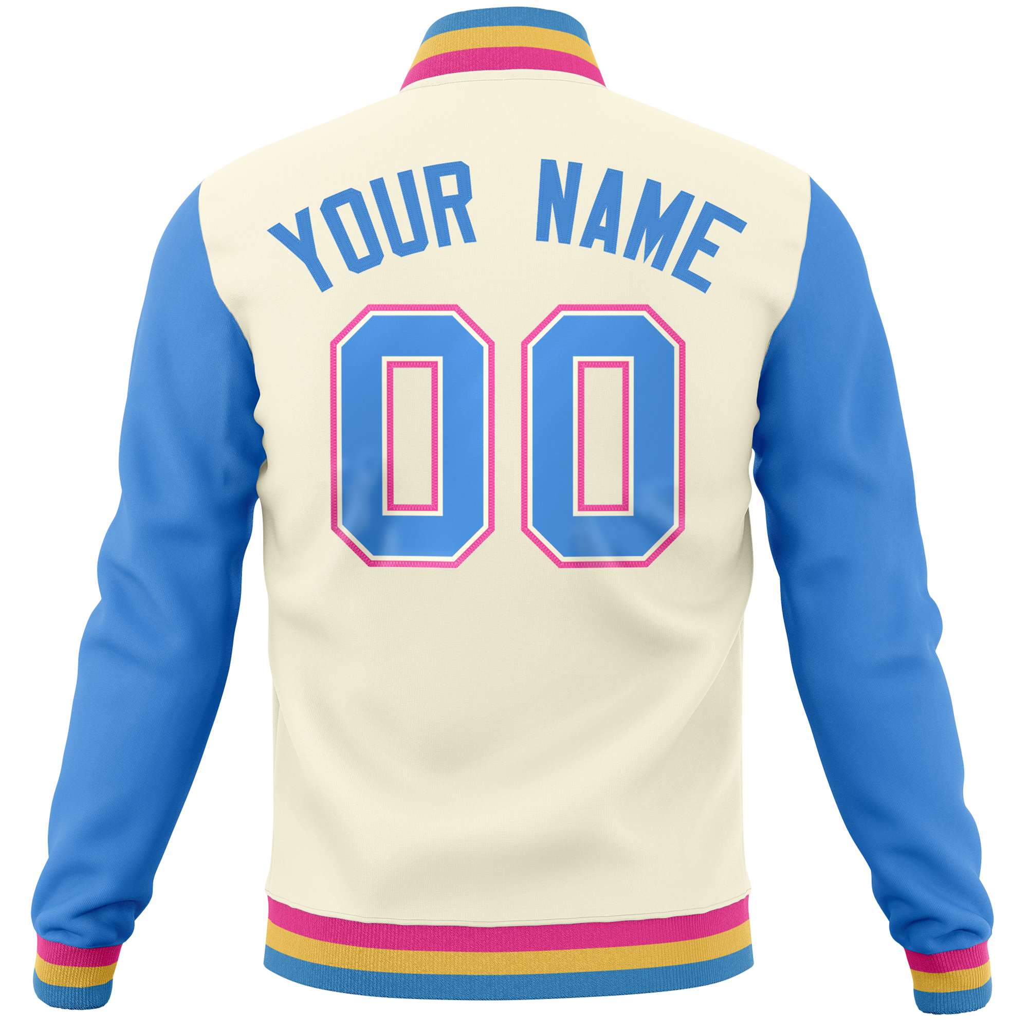 Custom Cream Powder Blue Varsity Full-Snap Raglan Sleeves Letterman Baseball Jacket