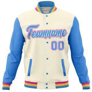 Custom Cream Powder Blue Varsity Full-Snap Raglan Sleeves Letterman Baseball Jacket