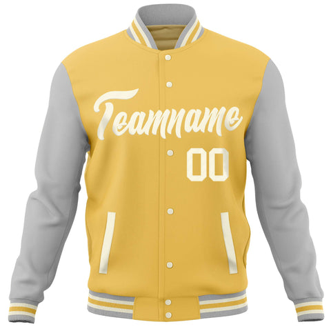 Custom Yellow Light Gray Varsity Full-Snap Raglan Sleeves Letterman Baseball Jacket
