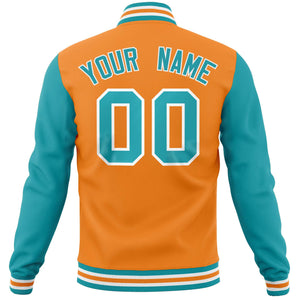 Custom Orange Aqua Varsity Full-Snap Raglan Sleeves Letterman Baseball Jacket