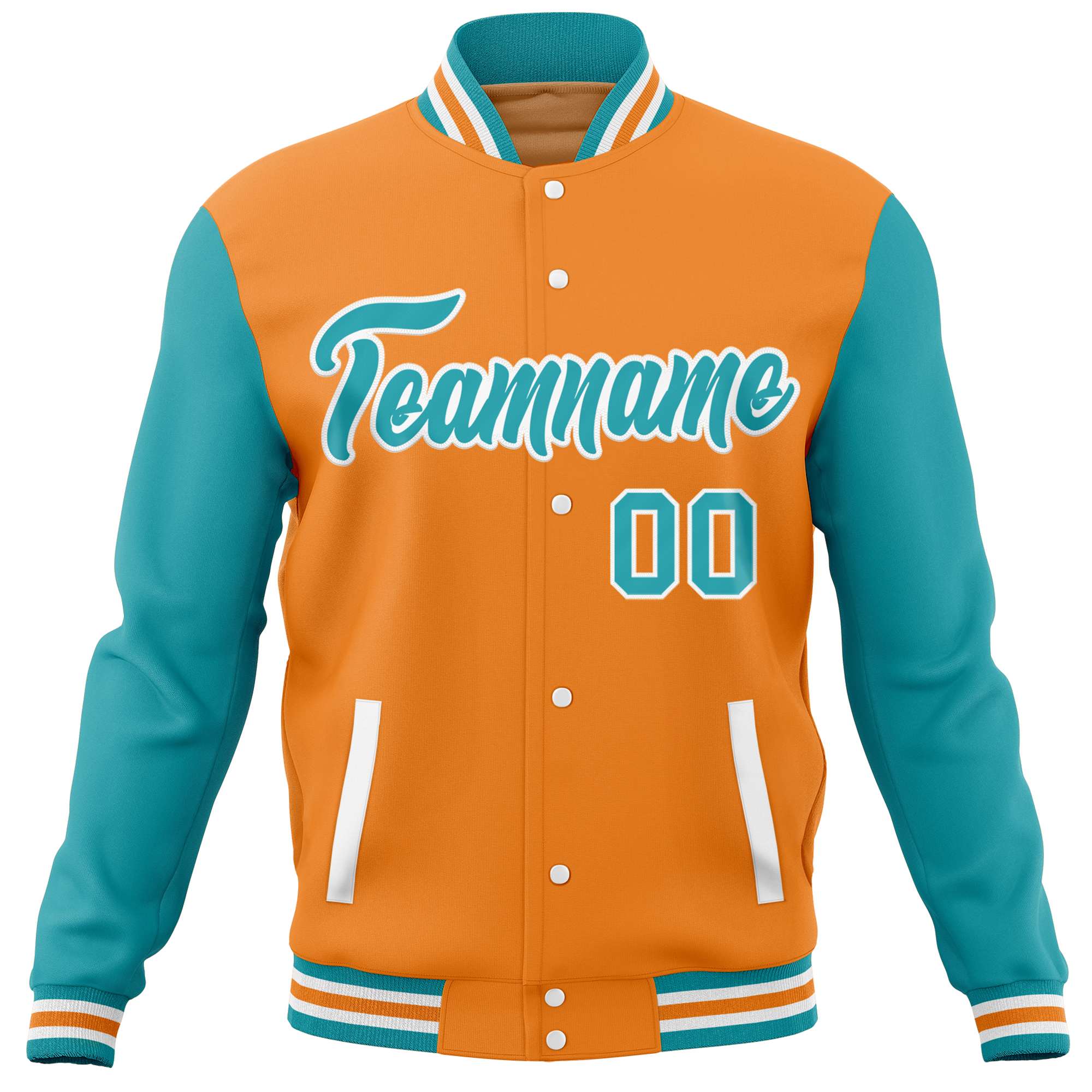 Custom Orange Aqua Varsity Full-Snap Raglan Sleeves Letterman Baseball Jacket