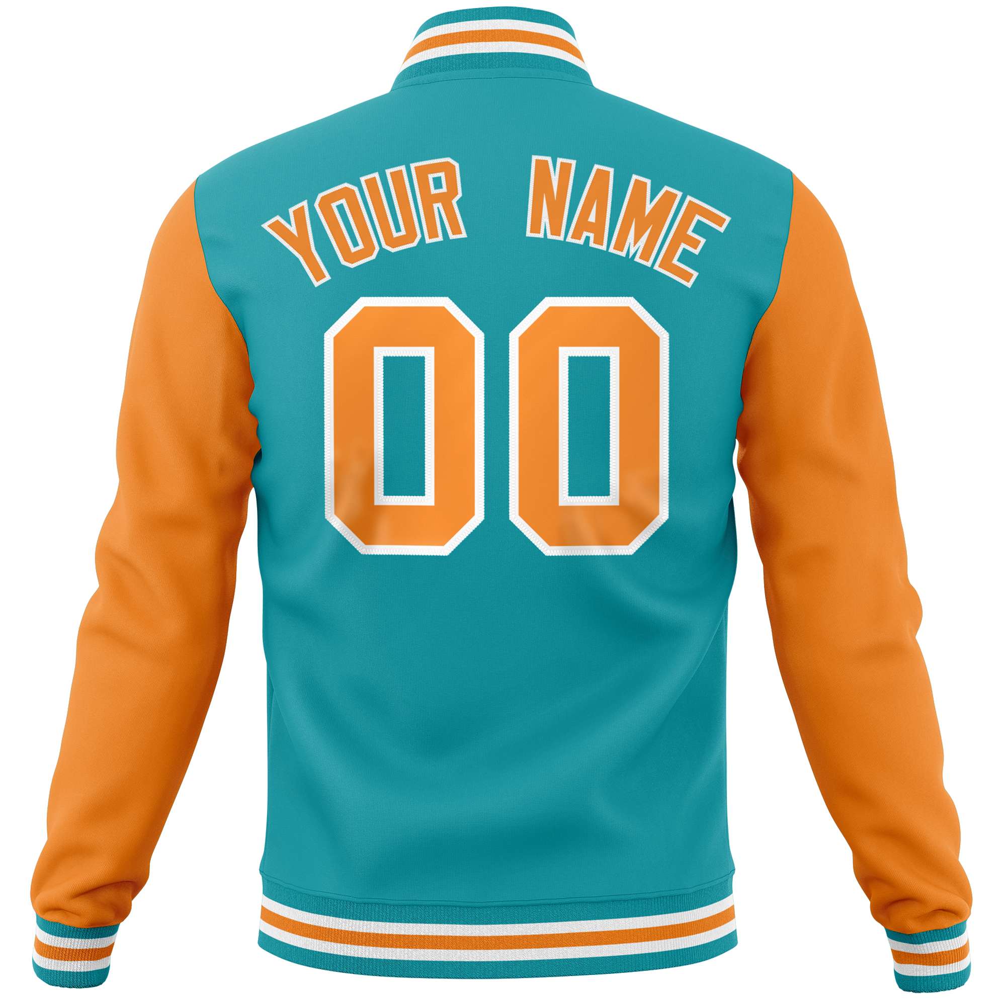 Custom Aqua Orange Varsity Full-Snap Raglan Sleeves Letterman Baseball Jacket