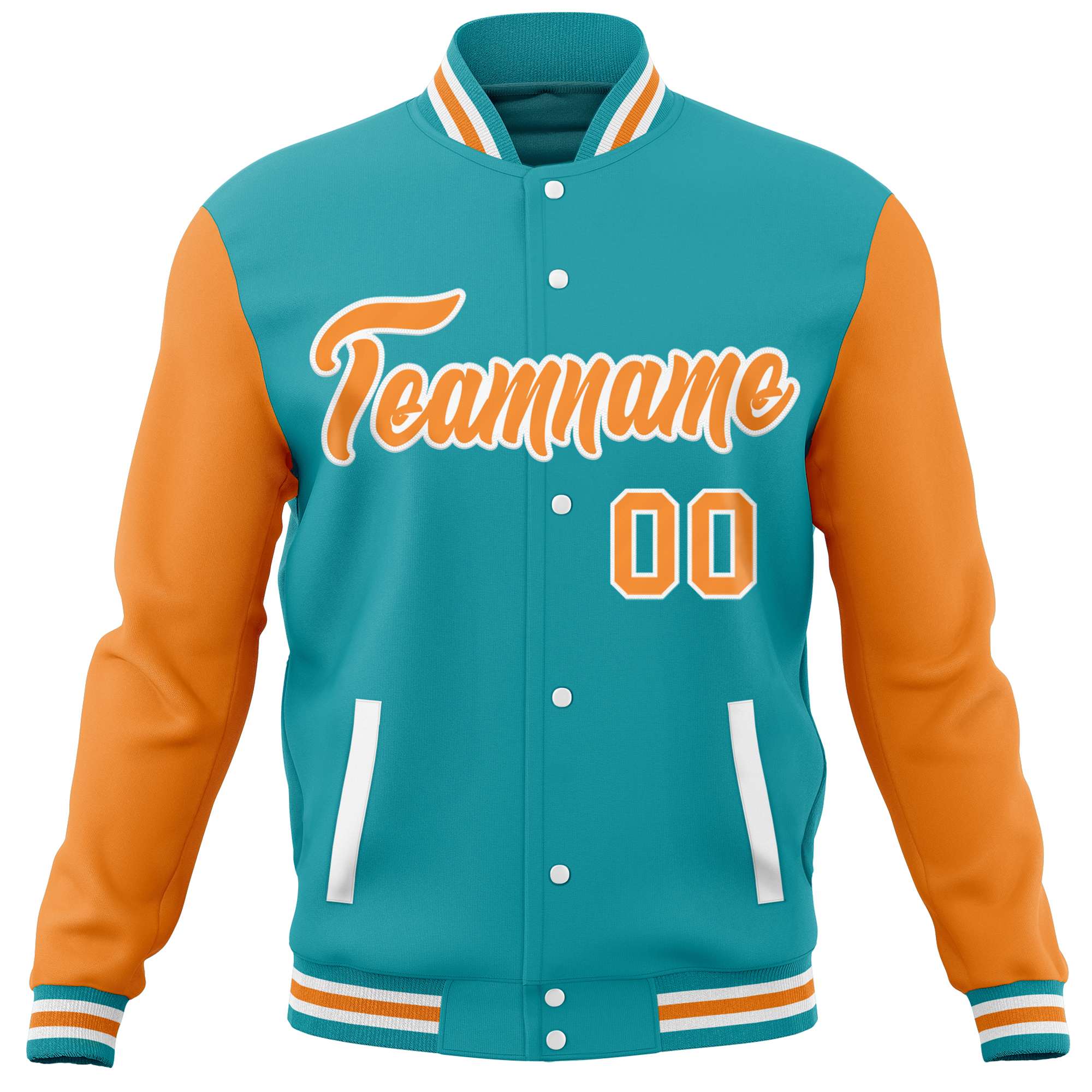 Custom Aqua Orange Varsity Full-Snap Raglan Sleeves Letterman Baseball Jacket