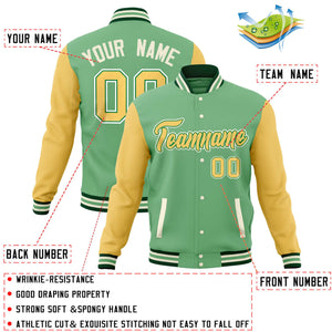 Custom Green Yellow Varsity Full-Snap Raglan Sleeves Letterman Baseball Jacket