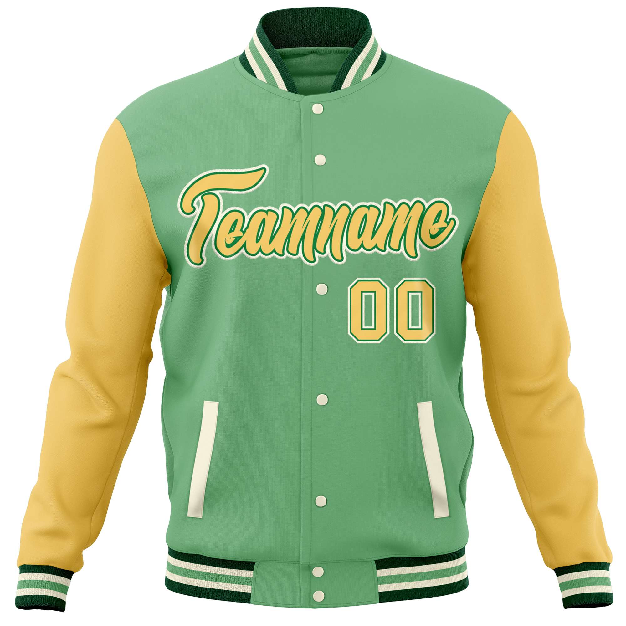 Custom Green Yellow Varsity Full-Snap Raglan Sleeves Letterman Baseball Jacket