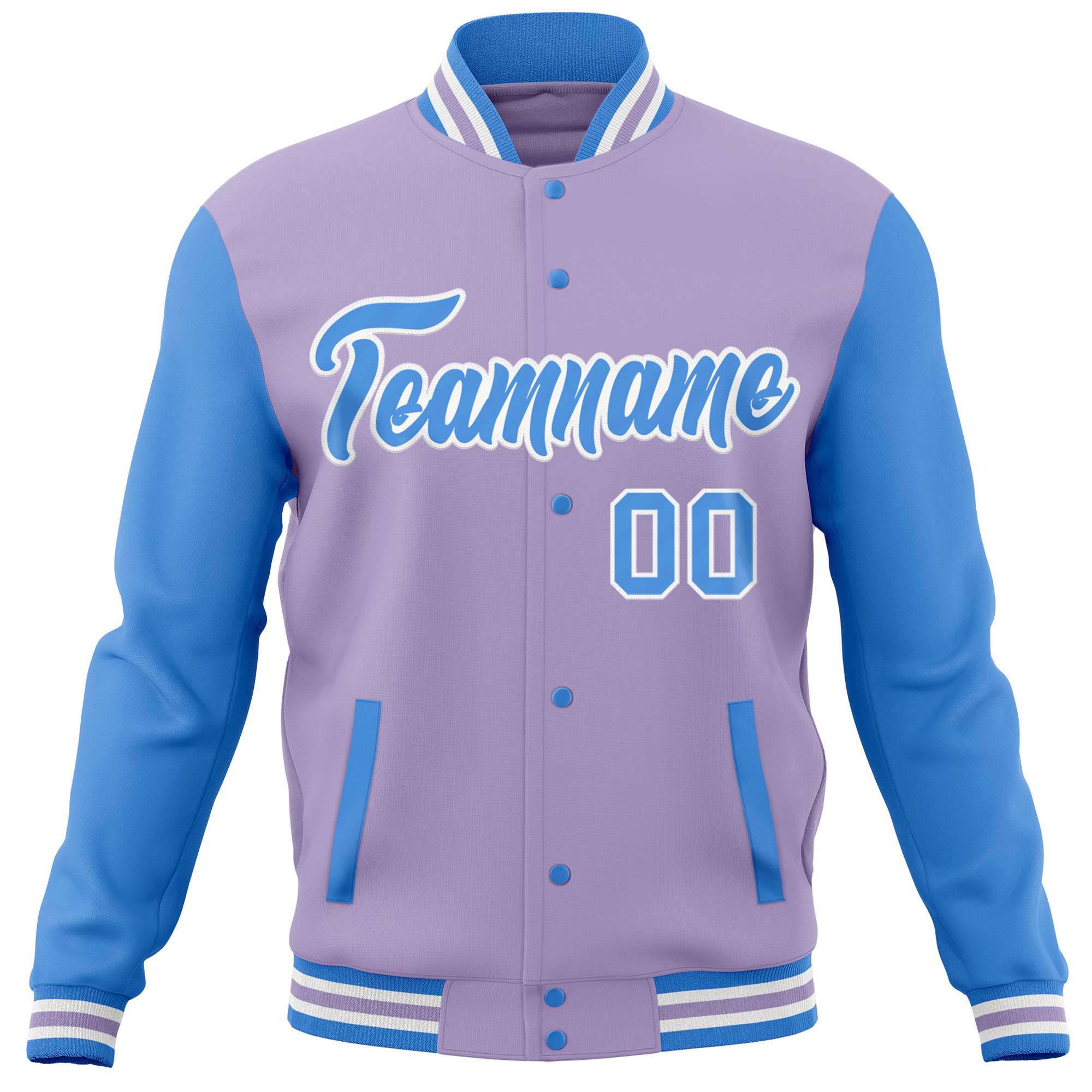 Custom Light Purple Powder Blue Varsity Full-Snap Raglan Sleeves Letterman Baseball Jacket