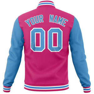 Custom Pink Powder Blue Varsity Full-Snap Raglan Sleeves Letterman Baseball Jacket