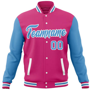 Custom Pink Powder Blue Varsity Full-Snap Raglan Sleeves Letterman Baseball Jacket