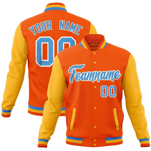 Custom Orange Gold Varsity Full-Snap Raglan Sleeves Letterman Baseball Jacket