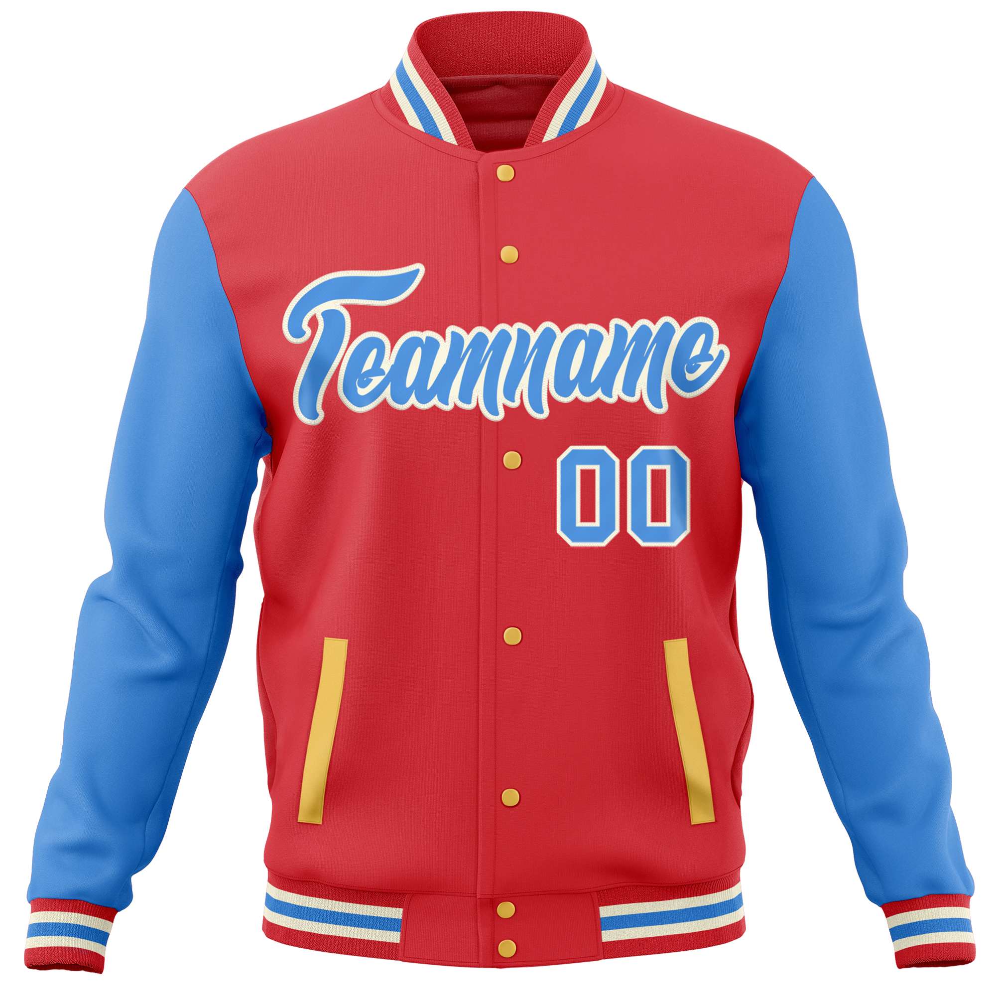 Custom Light Red Powder Blue Varsity Full-Snap Raglan Sleeves Letterman Baseball Jacket